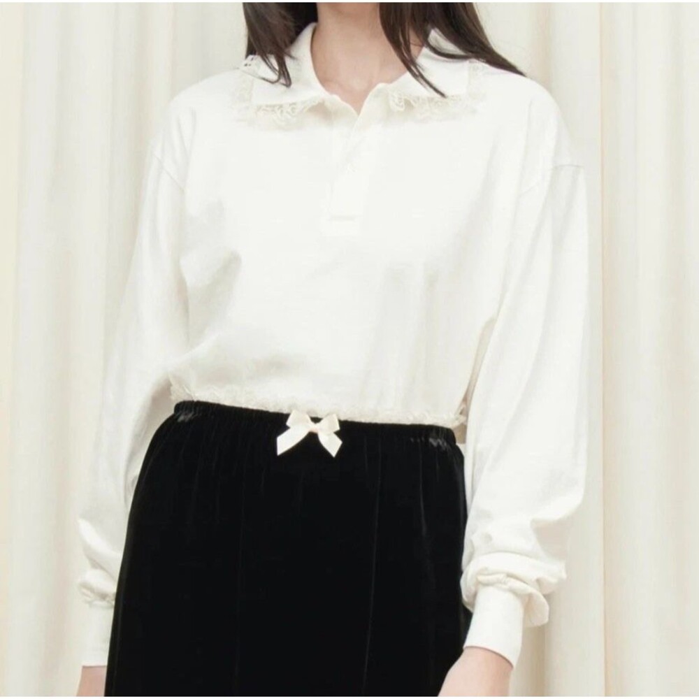 NWT Tanner Fletcher Sz XL Ivory Polo Top Blouse Cletus Lace Academia Androgynous
